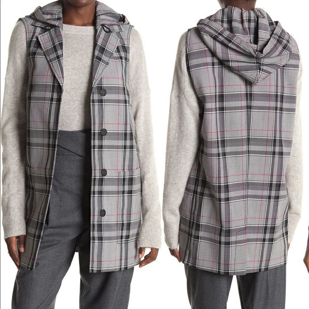 3.1 Phillip lim Women’s plaid dropped armhole hooded wool vest Sz XS, NWT